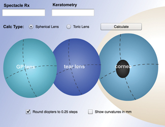 Fig. 2. The GPLI Toric and Spherical Lens Calculator gives practitioners lens design parameters for bitoric or spherical lens recommendations. Image: The GP Lens Institute